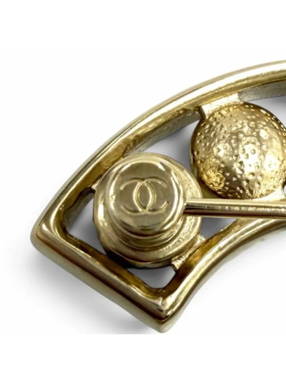 Chanel CC Logo Faux Pearl Brooch White Gold